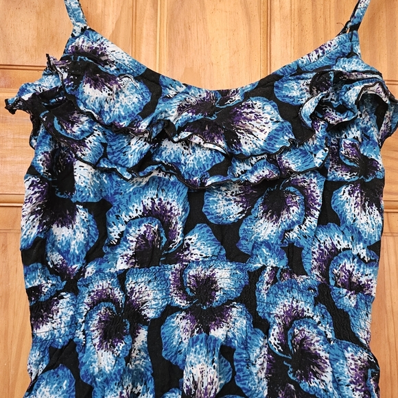 Elle Women's Ruffled Double Layered Turquoise Floral Print Strapless Mini Dress - Picture 5 of 11